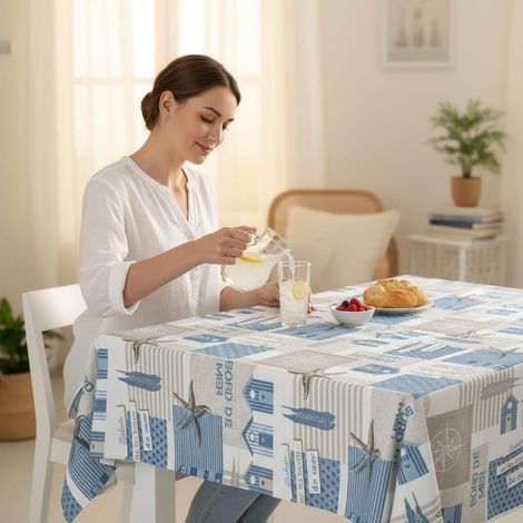 Nappe Toile cirée Lavable carrée 140x140 cm Starfish Bleu (1/5)