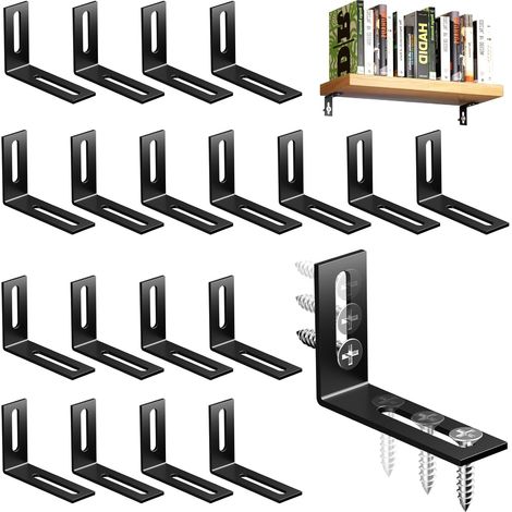 20 pièces Équerres Métal Noir, Connecteurs d'Angle Trou Oblong, Équerres Métalliques 90 Degrés, 60 X 40 mm Équerres de Chaise Équerres de Fixation Rég (1/4)