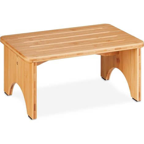 Tabouret en Bambou, pour Salle de Bain, Cuisine, Salon, HxLxP: 17,5 x 39 x 25 cm, marchepied, Nature (1/5)