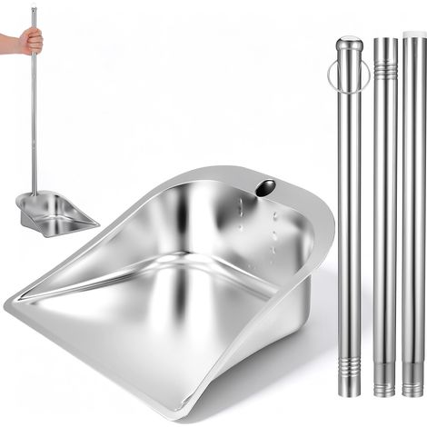 Pelle à Poussière INOX avec Manche Long Ramasse-déchets Ergonomique à Ouverture Large Accessoire de Nettoyage Debout pour Cuisine Maison Bureau Restaurant (1/5)