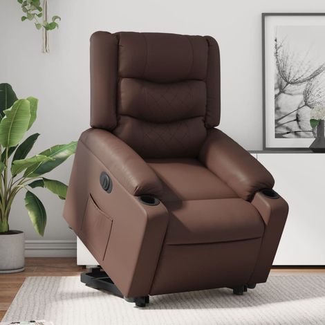 Sillón reclinable elevable eléctrico de cuero sintético marrón vidaXL (1/5)
