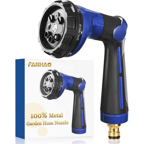 Pistolet arrosage 8 modèles réglables, 100% métal lourd pistolet pulvérisateur multifonctionnel avec débit d'eau contrôlable, lavage de voiture, nettoyage de cour, arrosage du jardin, Bleu (1/5)
