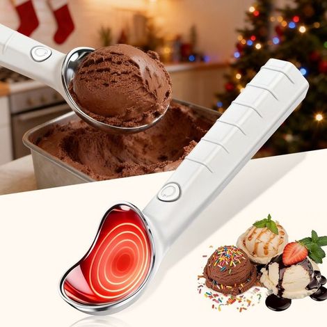 Cuillère à Glace Électrique Rechargeable, 2 Températures Réglables 45°C-70°C, Accessoire de Cuisine pour Glace Dure et Sorbet, Blanc
