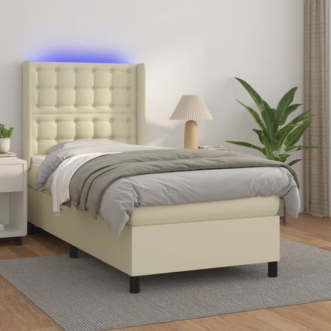 Boxspringbett mit Matratze & LED Creme 100x200 cm Kunstleder (1/5)