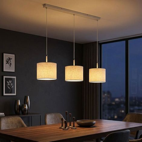 LED Hängeleuchte Pendelleuchte Wohnzimmerlampe 3-flammig Sand Metall H 120 cm (1/5)