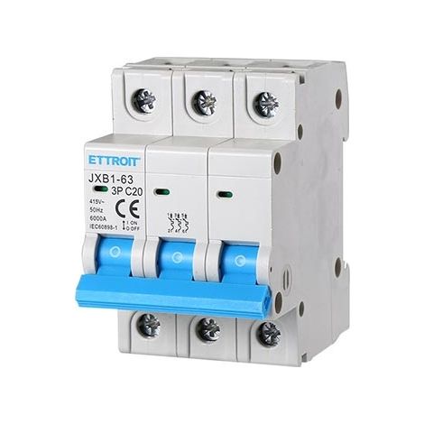 Ettroit Interruttore magnetotermico automatico 3P 20A 380V 3 Moduli DIN JX132060 (1/3)