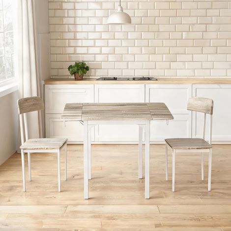 Ensemble table et 2 chaises en bois MDF blanc et naturel en MDF (1/5)