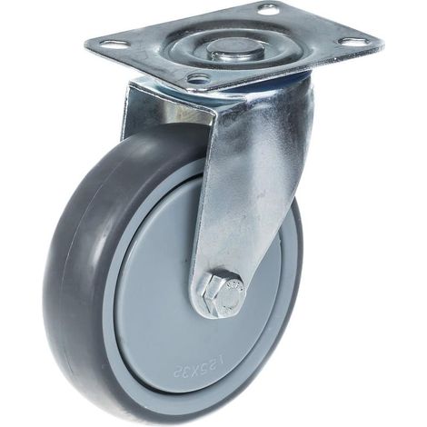 Roue pivotante de 125 mm (5 pouces) avec pneu en caoutchouc gris, capacité de charge élevée : 130 kg (1/5)