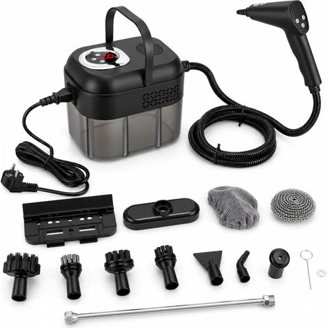 Nettoyeur à vapeur portable 1500 W, haute pression 4,5 bars, chauffe rapide en 15 s, réservoir d’eau 1700 ml, 6 modes de vapeur, 14 accessoires, tuyau de 2 m, couleur noire, pour cuisine, sol, fenêtre (1/5)