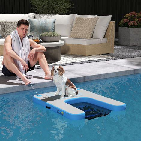 Rampe Gonflable Radeau pour Chien, Plate-Forme Flottante Sports Nautiques, 120x90x10cm Bleu & Gris (1/5)
