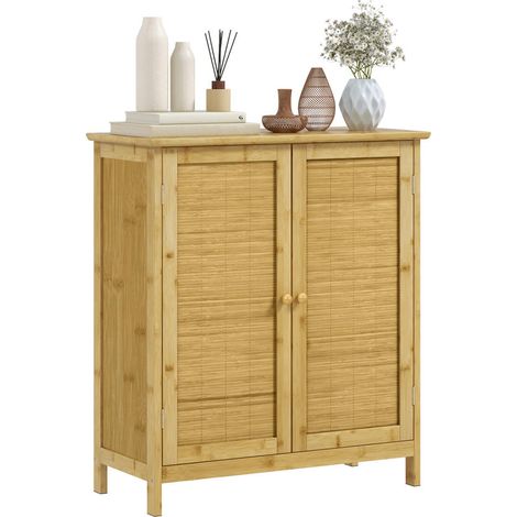Meuble de Rangement Buffet Bas AoSenYunZhou en Bambou et Rotin 2 Portes Étagère pour Salon Salle de Bain 60x27x67,5 cm (1/5)