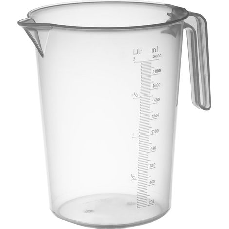Carafe en plastique avec poignée ouverte, capacité 2L, cruche pour eau et liquides alimentaires - Mesure graduée pour peser des aliments avec balance de cuisine, fabriquée en (1/5)