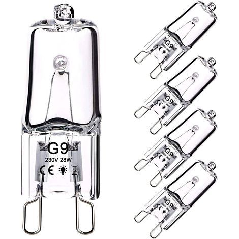 Ampolla alogena G9 28W 230V, 370LM 2800K Bianco Caldo Dimmerabile, Lampada a capsula trasparente per lampadari, lampade per armadi, illuminazione paesaggistica, applique da parete (confezione da 5) (1/5)