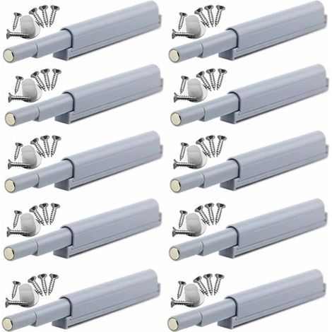 Serrure magnétique à bouton-poussoir pour porte d'armoire (10 pièces), amortisseur de porte d'armoire, vis incluses. (1/5)