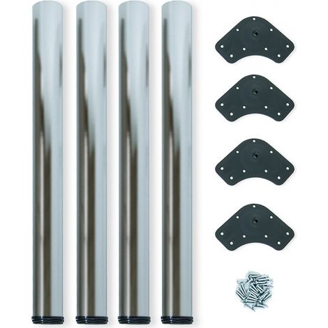 Emuca Patas para mesa, D. 60 mm, regulable 830 - 850 mm, Acero, Niquel satinado, 4 ud.