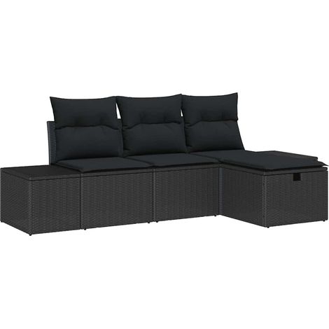 Garden Sofa Set with Cushion 4 pcs Black Poly rattan vidaXL