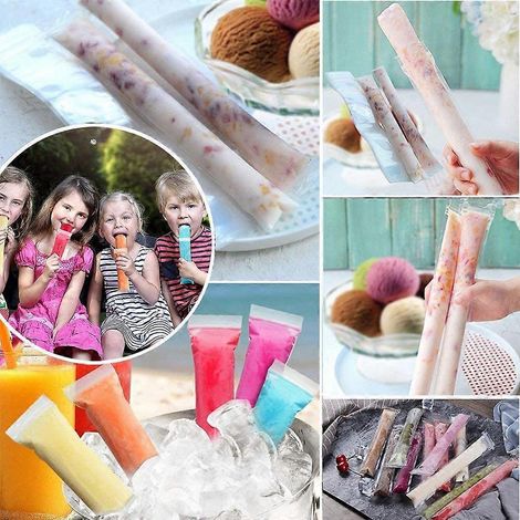 100 sachets à glaçons jetables, sans BPA, tubes de congélation, fermeture zip, adaptés aux collations saines, barres de yaourt, jus et smoothies aux fruits, barres chocolatées, etc. Comprend un petit (1/4)