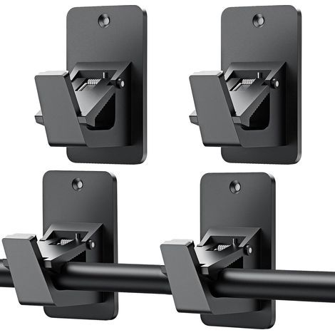 4 Pièces Supports De De Tringle À Rideau, Support Tringle à Rideaux Auto-Adhésif Salle de Bains, Support Rod Rideaux sans Percage, pour Salle de Bain, Chambre, Salon, Cuisine(Noir)