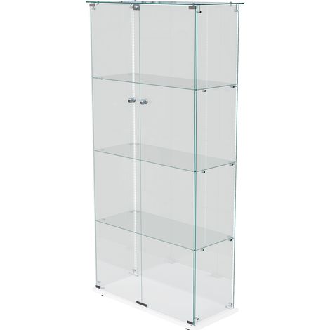 Vetrina in vetro con striscia LED, vetrina con vista panoramica a 360° per l'esposizione di oggetti, 78,5x35x163 cm, bianco (1/5)