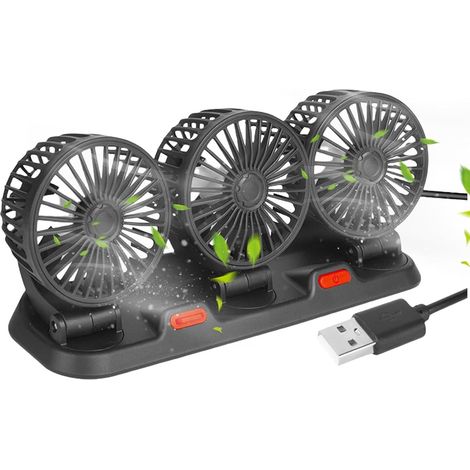 Ventilateur de voiture à trois têtes - 5 V - Rotation à 360 ° - Pour véhicules tels que berline, RV