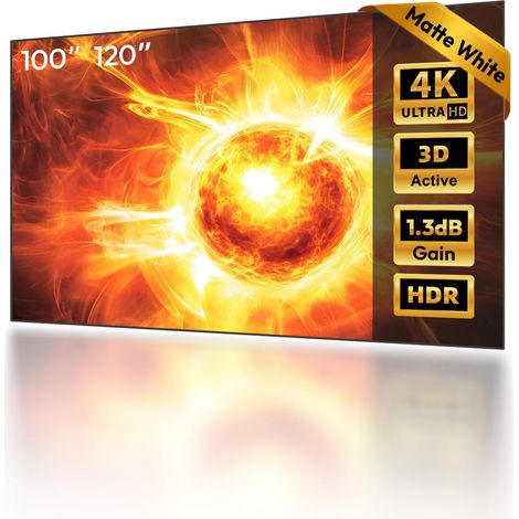 Écran vidéoprojecteur Cadre Fixe, 4K/8K UHD, écran Mural Blanc Mat 1,3 Gain, Compatible UST, Courte et Longue focale, Format 16:9, 120 Pouces (1/5)