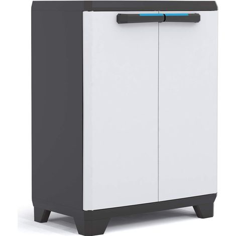 Armadio Basso in Resina per Esterno con 1 Ripiano Regolabile Colore Grigio e Nero Linear Keter