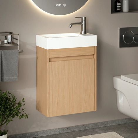 Gäste-WC-Möbel Vivo – 40 cm – Helle Eiche – Weißes Waschbecken (1/5)