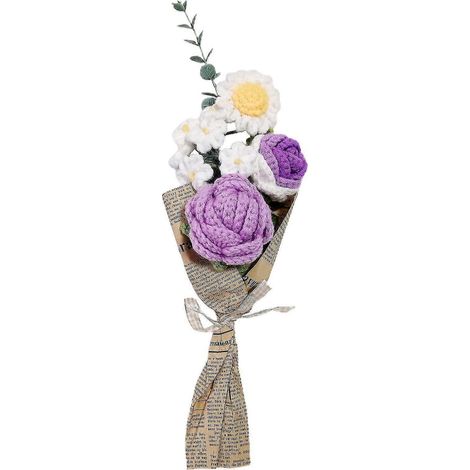 Fleur tricotée au crochet faite main en laine multicolore 39 cm, bouquet de fleurs artificielles, cadeau et décoration intérieure-Purple
