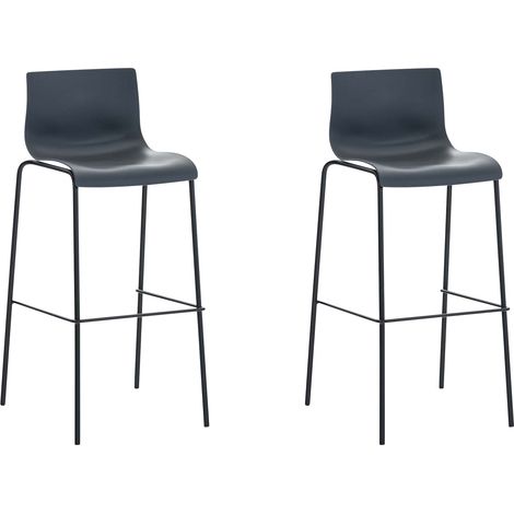 Set di 2 sgabelli da bar in tessuto plastico grigio con struttura in metallo nero e quattro gambe stile chic e moderno 100005568