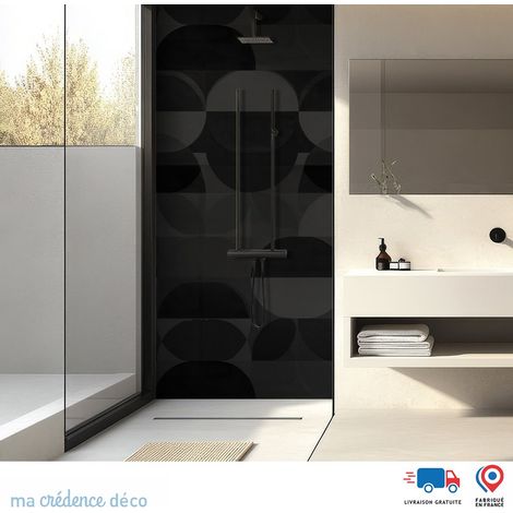 Panneau de douche : Formes circulaires et colorés noires - Alu composite - 90 - 245 (1/4)