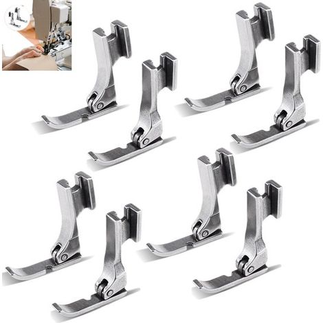 Set da 8 pezzi: piedino premistoffa monofacciale interamente in acciaio per macchine da cucire a letto piano P36N/P36LN, mezzo piedino premistoffa, piedino per cerniere (argento), bottone a pressione (1/5)