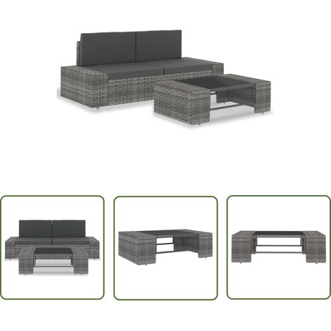 Salon de jardin 3 pcs,Mobilier de terrasse,Table et Chaise pour Relax Résine tressée Gris -YZ758079 (1/5)