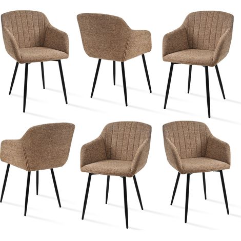 Goeurvant Chaises de salle à manger minimalistes avec assise large et accoudoirs ergonomiques, combinaison de confort et d'élégance - Lot de 6 - Café - Chenille