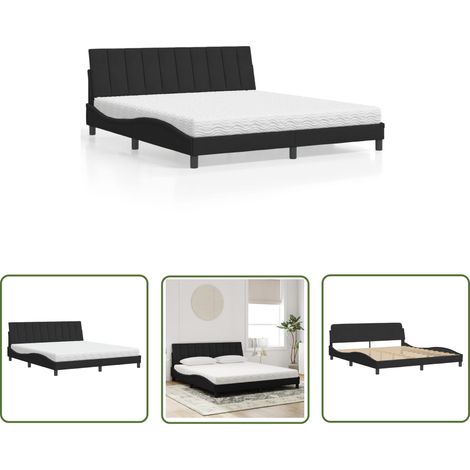 The Living Store Lit avec matelas noir 180x200 cm velours - Lit Double - Lit Capitonné - Lit Design - Lit Velours - Literie (1/5)