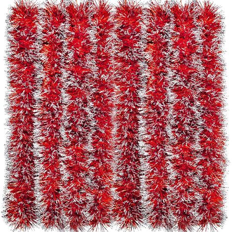 Guirlande de Noel Sapin, 4pcs Guirlandes Tinsel Noël, Guirlande Sapin 2m, Guirlande Tinsel Métallique Scintillantes pour Mariage Anniversaire Fête Murs Fenêtres Sapin Decoration Noël - Rouge (1/5)