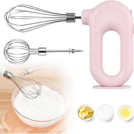 Batteur à main électrique: Batteur à main rose puissant à 4 vitesses, batteur à main sans fil avec 2 fouets en acier inoxydable, fouet électrique sans fil pour d'œufs et de crème (1/5)