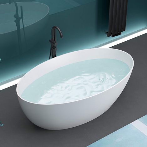Mai & Mai Freistehende Badewanne Weiß matt 170x100x56 cm Mineralguss Standbadewanne inkl. Nano-Versiegelung (1/5)