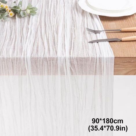 Chemin de table - Voilage décoratif en polyester plissé - Transparent et léger - Pour décoration d’intérieur ou d’événement - 90 cm x 180 cm - 1 pièce (1/3)