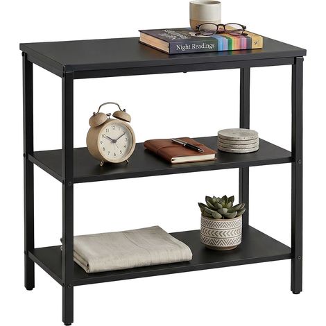 Black Bedside Table with 3 Shelves, Engineered Wood (1/5)