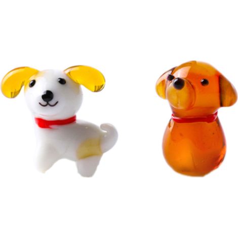 Figurines en verre soufflé (lot de 2) représentant des chiens. Mini figurines d'animaux en verre soufflé, faites main, par Art Glass. (1/5)