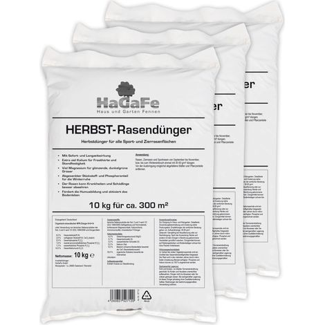 HaGaFe Herbstrasendünger Herbst Rasendünger Herbst Dünger org. min. 30kg (3 x 10 kg) (1/3)