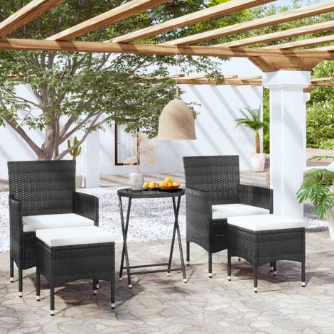5-tlg. Garten-Bistro-Set Poly Rattan und Hartglas Schwarz (1/5)