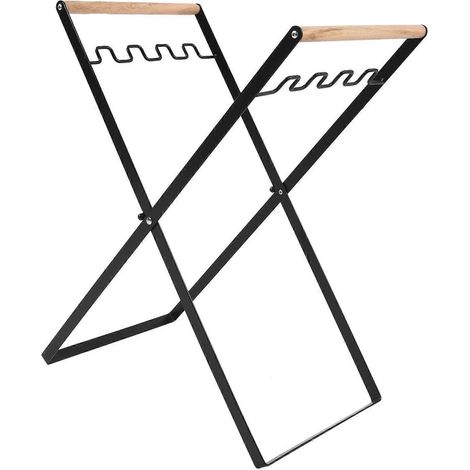 Porte-sac poubelle portable, pliable, robuste et durable, en fer et bois d'hévéa, très répandu, noir (1/5)