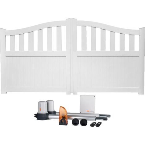 Portail battant électrique PVC blanc avec moteur Sentinel H 180 x L 350 HAMBOURG GALBÉ