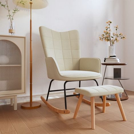 Chaise à bascule Fauteuil berçant - Chaise de salon avec tabouret Crème Tissu BonneVie-34596 (1/5)