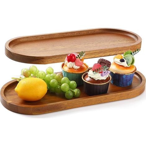 Lot de 2 Plateaux Bois, 29x10,5cm, Acacia, Lisse, Résistant, Dessert, Apéritif