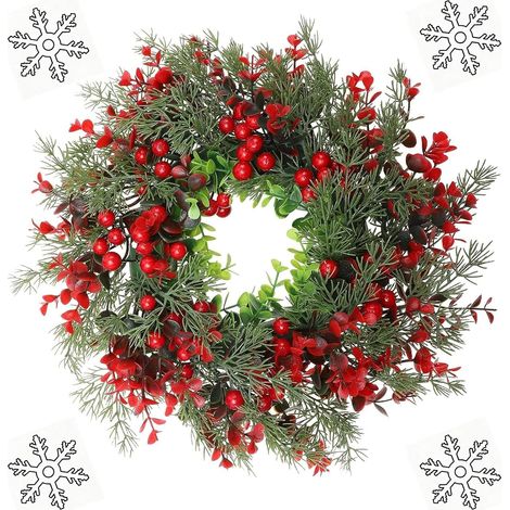 Couronne Noel Réutilisable, Couronne de Noël Décorative, Couronne de Noël, Guirlande de Sapin Artificiel pour Porte, Guirlande Sapin de Noel Artificiel avec Baies et Fleur, pour Intérieur Extérieur (1/5)