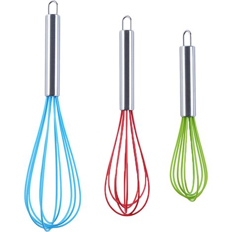 Fouet En Silicone - Manche En Acier Inoxydable - Pour Lait Et Œufs - Fouet Ballon - Lot De 3 (1/5)