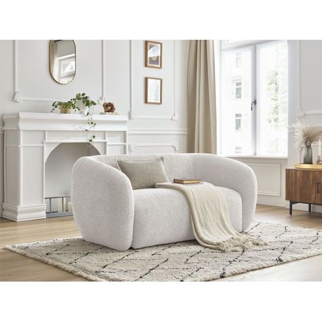 Bobochic – Canapé droit fixe 2 places tissu bouclette blanc – Longueur 160cm – Largeur 87cm – Style moderne pour salon cosy (1/5)