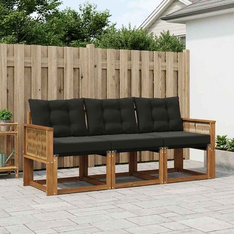 vidaXL  Outdoor Sofa Set  with Cushion 3 pcs Natural and Black